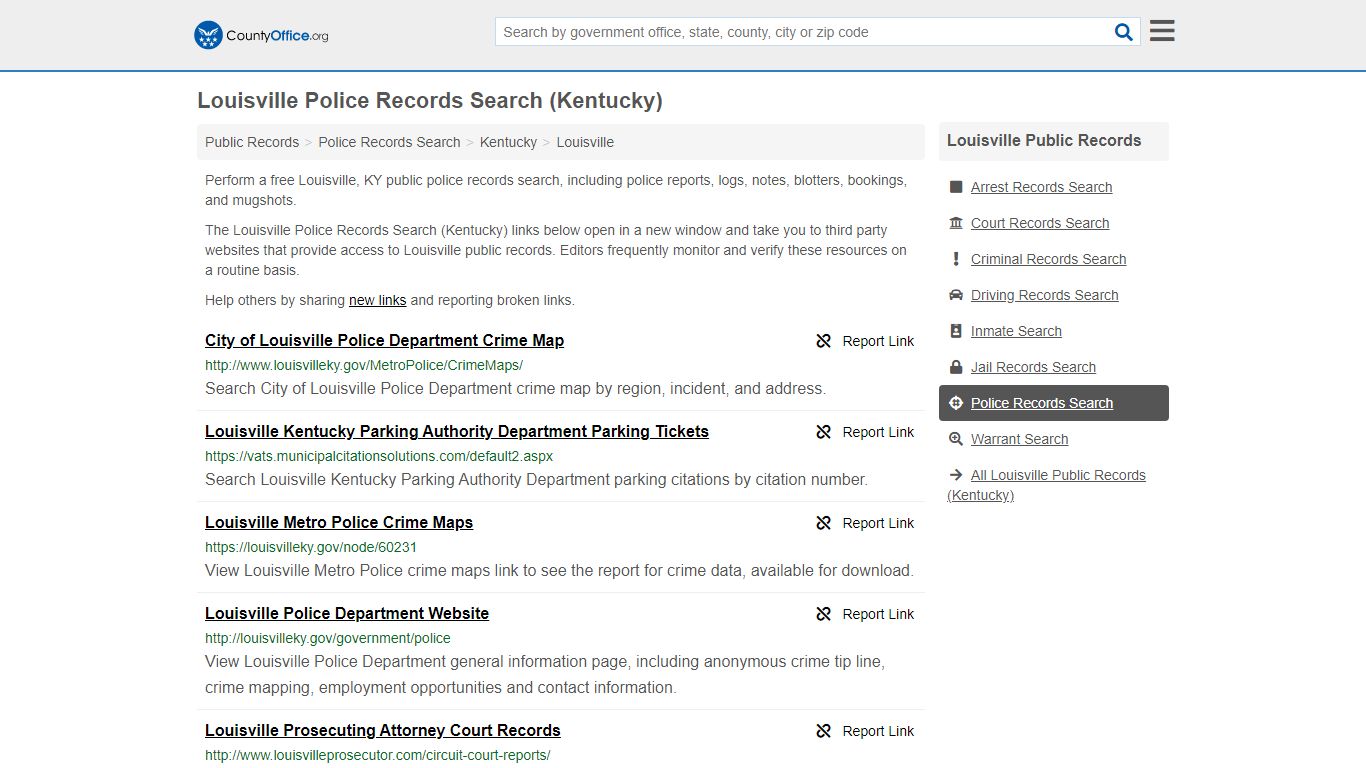 Louisville Police Records Search (Kentucky) - County Office