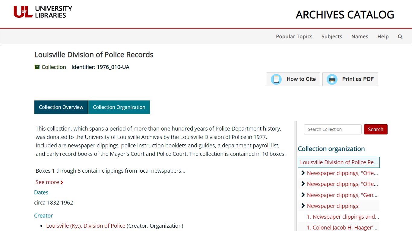 Louisville Division of Police Records - U of L Archives Catalog